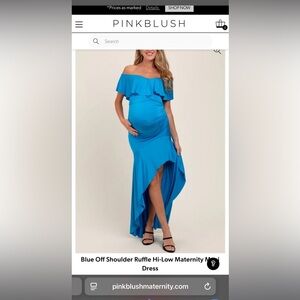 Pinkblush Blue Off-Shoulder Ruffle Hi-Low Maternity Dress